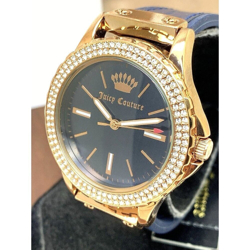 Juicy By Juicy Couture Women's Watch JC/1008 Quartz Rose Gold Blue Dial Rubber